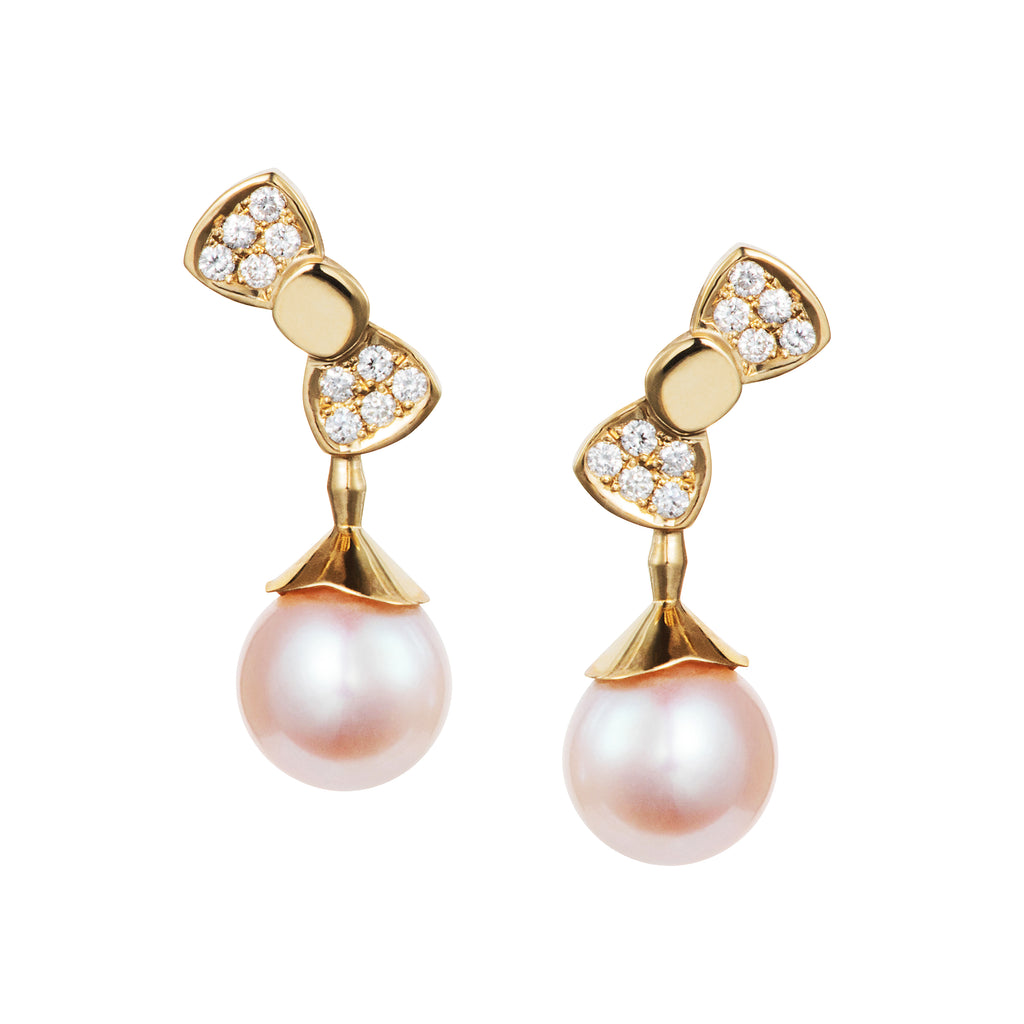 Bow Top Diamond & Pearl Earrings